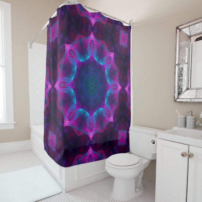 Rideaux De Douche Bleu et rose néon foncé Kaleidoscope dégradé (En situation)