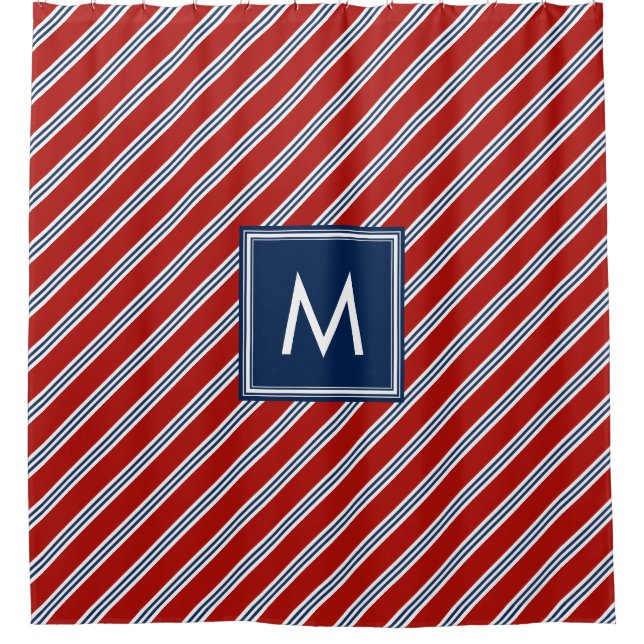 Rideaux De Douche Bleu et rouge de la préppine (Devant)