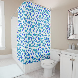 Rideaux De Douche Bleu   Floral Repeating Daisy Motif