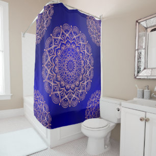 Rideaux De Douche Bleu foncé et or Rose élégant