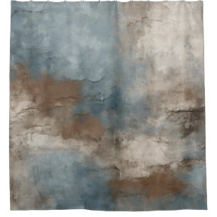 Rideaux De Douche Bleu Fumé Brun Beige Abstrait Rustique