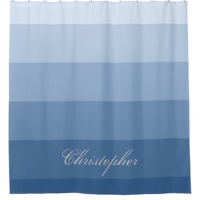 Rideaux De Douche Bleu géométrique moderne de gradient avec le nom (Devant)