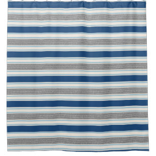 Rideaux De Douche Bleu, gris et blanc barré