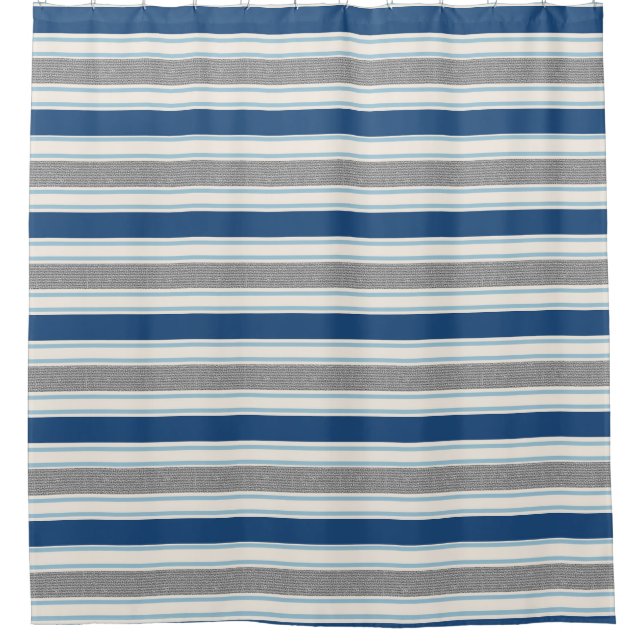 Rideaux De Douche Bleu, gris et blanc barré (Devant)