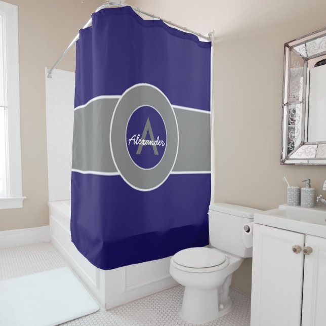 Rideaux De Douche Bleu gris foncé de la marine (En situation)