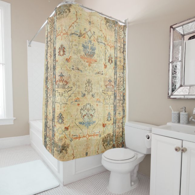 Rideaux De Douche Bleu gris jaune Dusty Raffiné  (En situation)