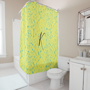 Rideaux De Douche Bleu Jaune Artsy Motif Monogrammes Coloré Mignonne