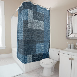 Rideaux De Douche Bleu Jean patch Work Faux Burlap