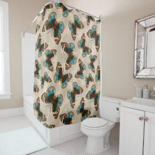 Rideaux De Douche Bleu motif papillon Pansy sur blanc