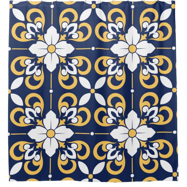Rideaux De Douche Bleu or géométrique carrelage marocain (Devant)