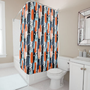 Rideaux De Douche Bleu orange brosses Motif Abstrait