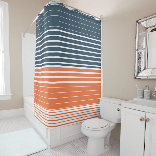 Rideaux De Douche Bleu orange de la Marine Nautique  (En situation)