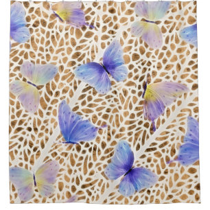 Rideaux De Douche Bleu papillon moderne Ethereal Poster de animal or