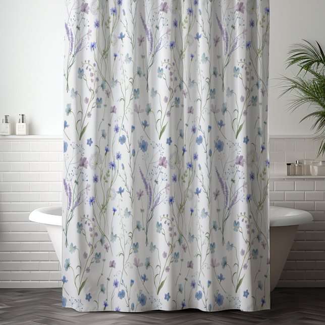 Rideaux De Douche Bleu pourpre joli Fleur sauvage motif floral (In situ)