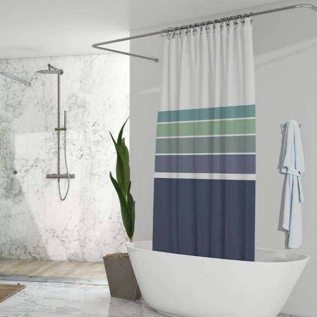 Rideaux De Douche Bleu rétro/mod et vert rayé (Créateur téléchargé)