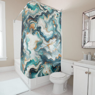 Rideaux De Douche Bleu Sarcelle Or Blanc Marbre Moderne Agate