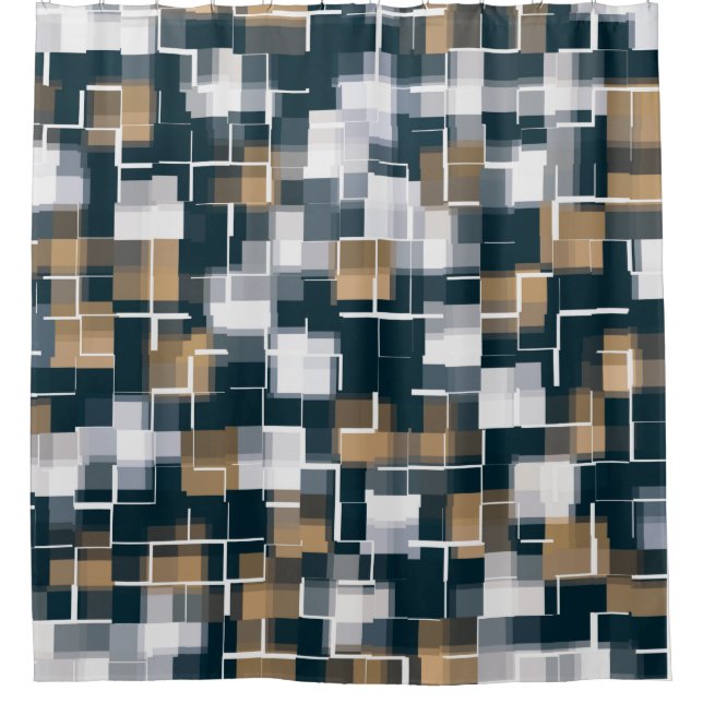 Rideaux De Douche Bleu tendance Gold Brown noir blanc plaid (Devant)