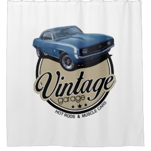 Rideaux De Douche Bleu vintage Camaro de garage