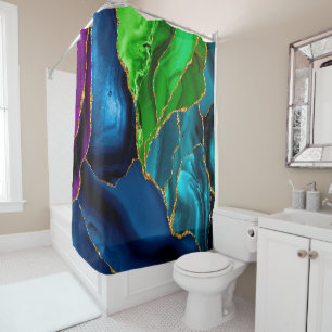 Rideaux De Douche Bleu, violet et vert Peacock Agate Faux parties sc
