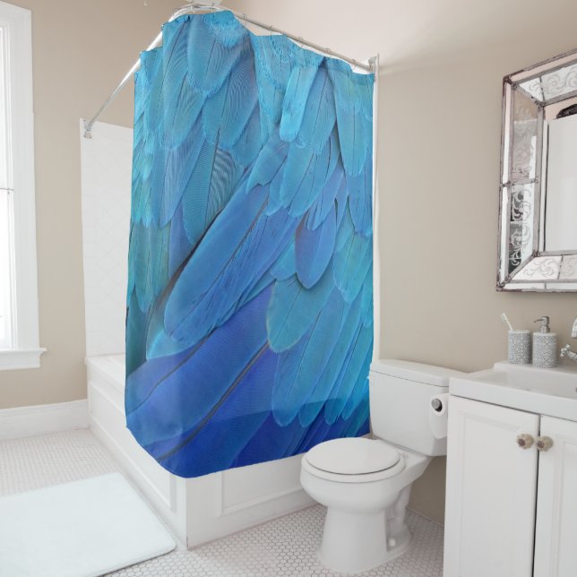 Rideaux De Douche Bleus parrot feathers (En situation)