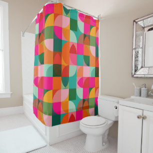 Rideaux De Douche Blocs de couleurs rétros Motif Abstrait milieu du