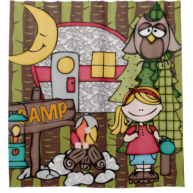 Rideaux De Douche Blond Hair Girl Extérieur Camping Vacances (Devant)