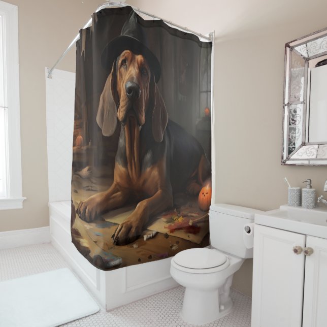 Rideaux De Douche Bloodhound Citrouilles Halloween effrayant (En situation)
