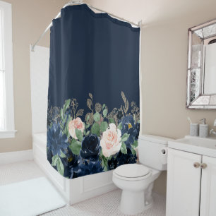 Rideaux De Douche Blooms Chics   Bleu bleu marine foncé et rose pâle