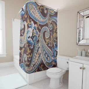 Rideaux De Douche Blue Brown Vintage Paisley Nouveau