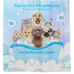 Rideaux De Douche Blue Bubbles Chiens Chats Spa Baignoire Animaux