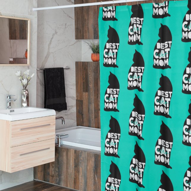 Rideaux De Douche Blue Funny Fête des Mères Meilleur Chat Maman Jama (Créateur téléchargé)