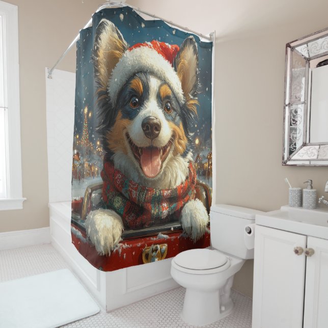 Rideaux De Douche Blue Heeler Dog Roller Dessous de verre Noël (En situation)