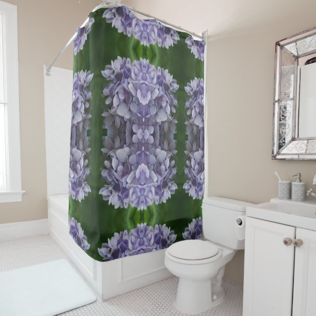 Rideaux De Douche Blue Hydrangea Petals Motif d'art Abstrait (En situation)