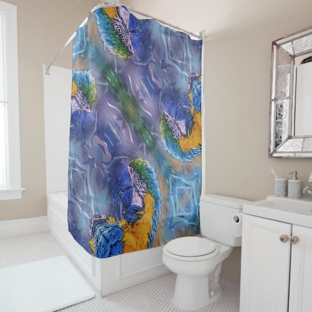 Rideaux De Douche Blue Macaw Jouer Parrot Artsy (En situation)