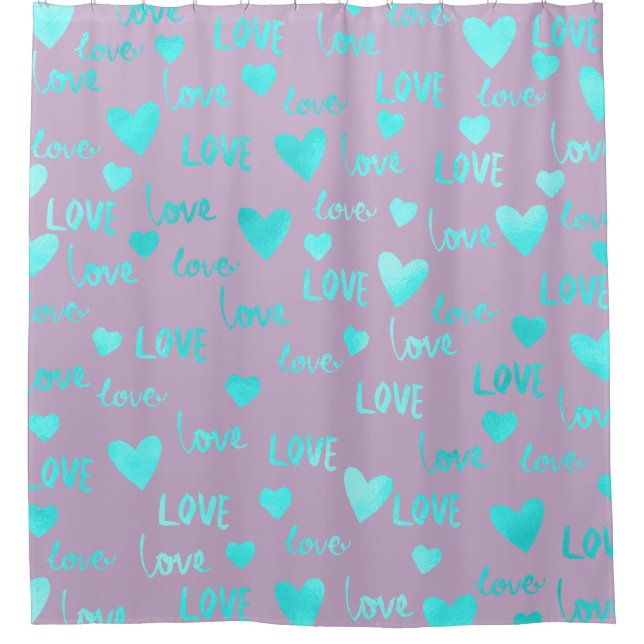Rideaux De Douche Blue Ocean Heart Love Turquoise Valentine Lavande (Devant)