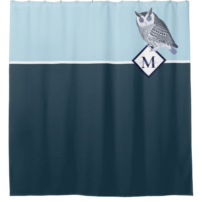 Rideaux De Douche Blue Owl Grey Monogramme Nom Ensemble de serviette (Devant)