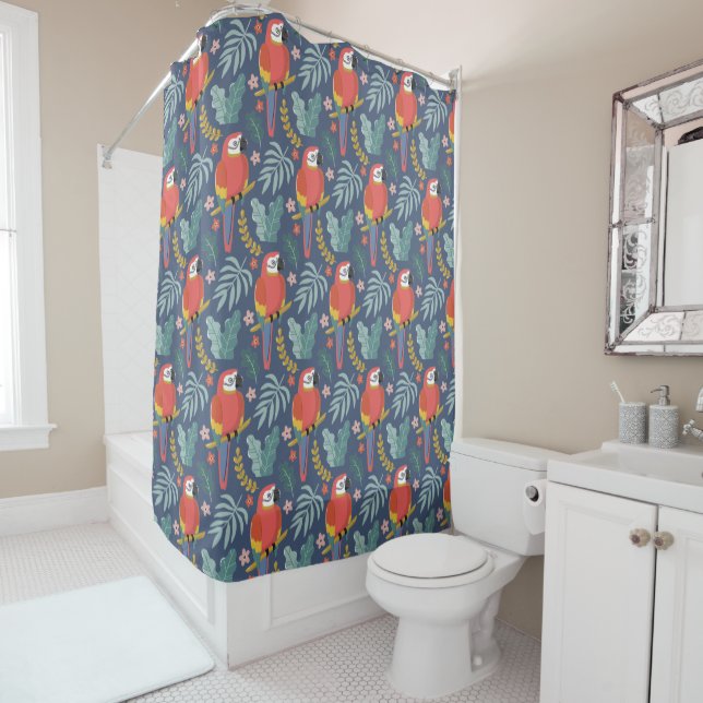 Rideaux De Douche Blue Parrot Land Motif tropical (En situation)