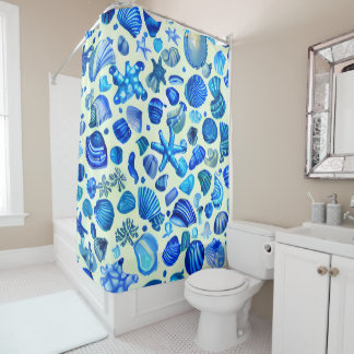 Rideaux De Douche Blue Sea Shells Ocean Motif