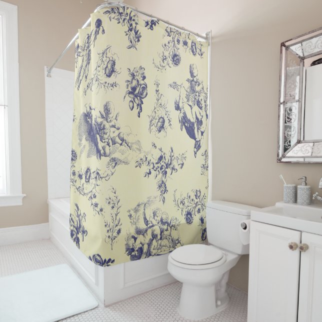 Rideaux De Douche Blue Toile France Pays Cherub Motif (En situation)