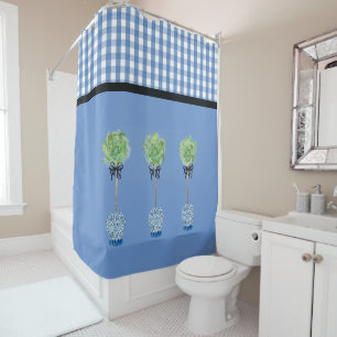 Rideaux De Douche Blue Topiary Blue and White Ginger Jar