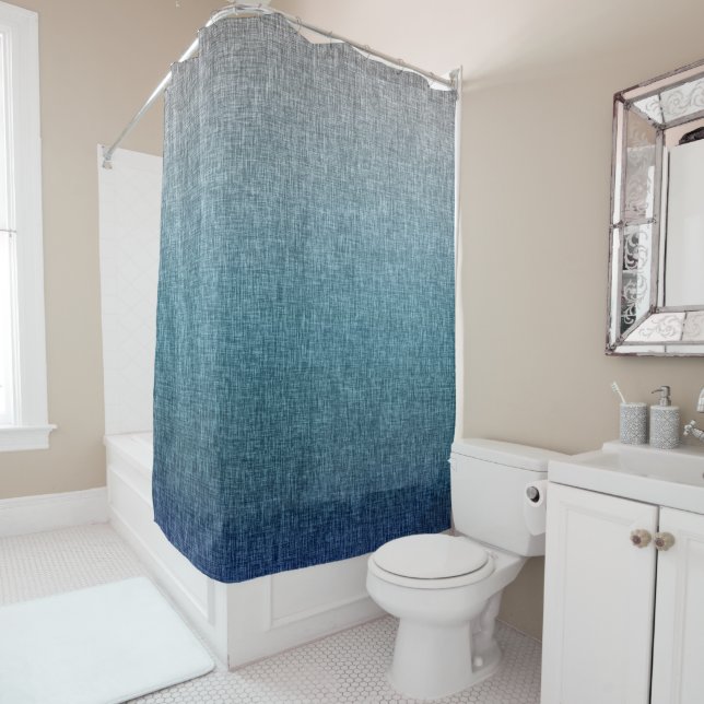 Rideaux De Douche Blue Turquoise gris Ombre Crosshatch Abstrait (En situation)