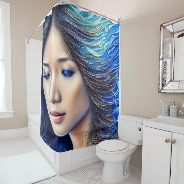 Rideaux De Douche Blue Water Imaginaire Femme Abstrait Surréalisme A (En situation)
