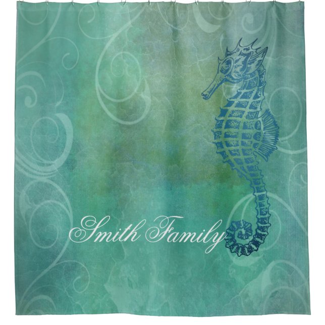 Rideaux De Douche Blue Waters, Seahorse et Flourish (Devant)