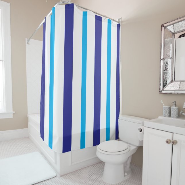 Rideaux De Douche Blue White Summer Stripes (En situation)