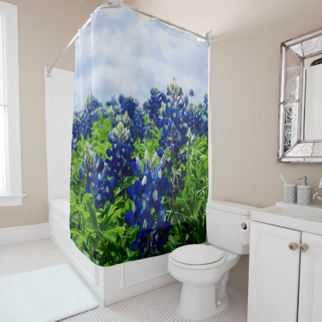 Rideaux De Douche Bluebonnets Blue Floral Texas Texan Elegant (En situation)