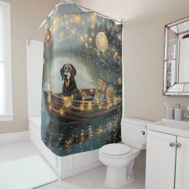 Rideaux De Douche Bluetick Coonhound Noël Festive Voyage (En situation)
