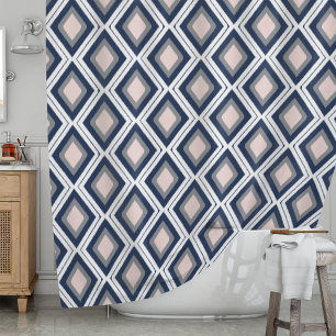 Rideaux De Douche Blush et Navy Diamond Ikat Motif