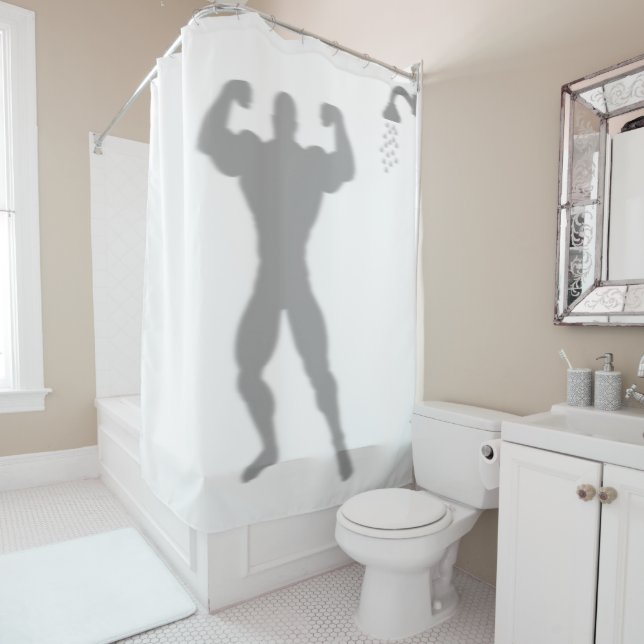 Rideaux De Douche Body Builder Homme Funny Silhouette Shadow Derrièr (En situation)
