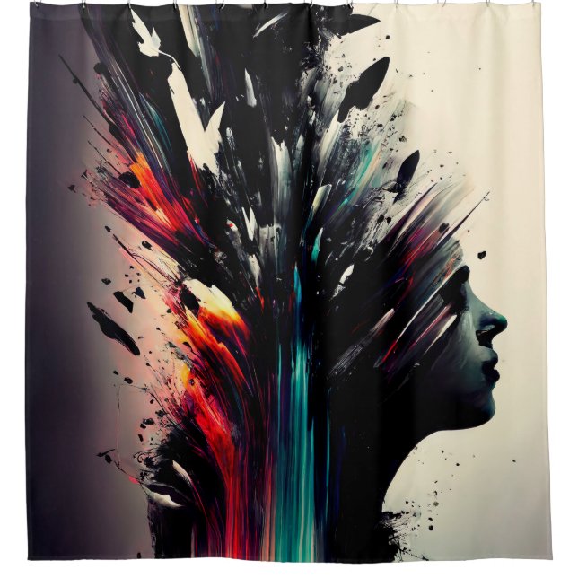 Rideaux De Douche Boho art abstrait avec visage de fille (Devant)