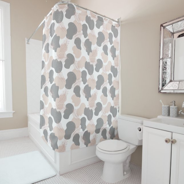 Rideaux De Douche Boho Beige Grey Abstrait (En situation)